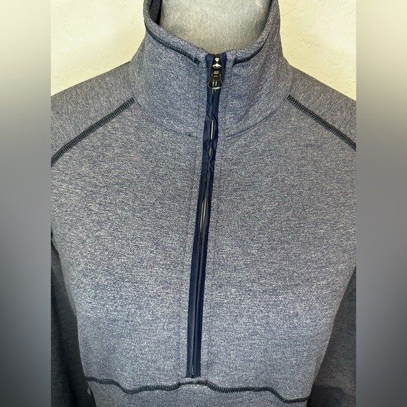 lululemon athletica Tops - Lululemon Criss Cross Quarter Zip Pullover Size 10 Gray Heathered Blue Trim